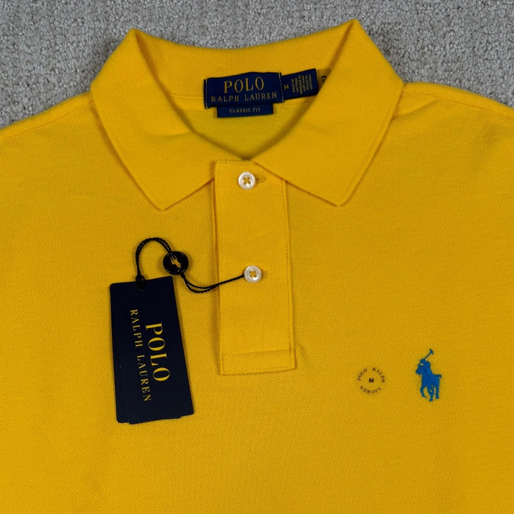 NEW Polo Ralph Lauren Mens Medium Yellow Classic Fit Short Sleeve Polo Shirt